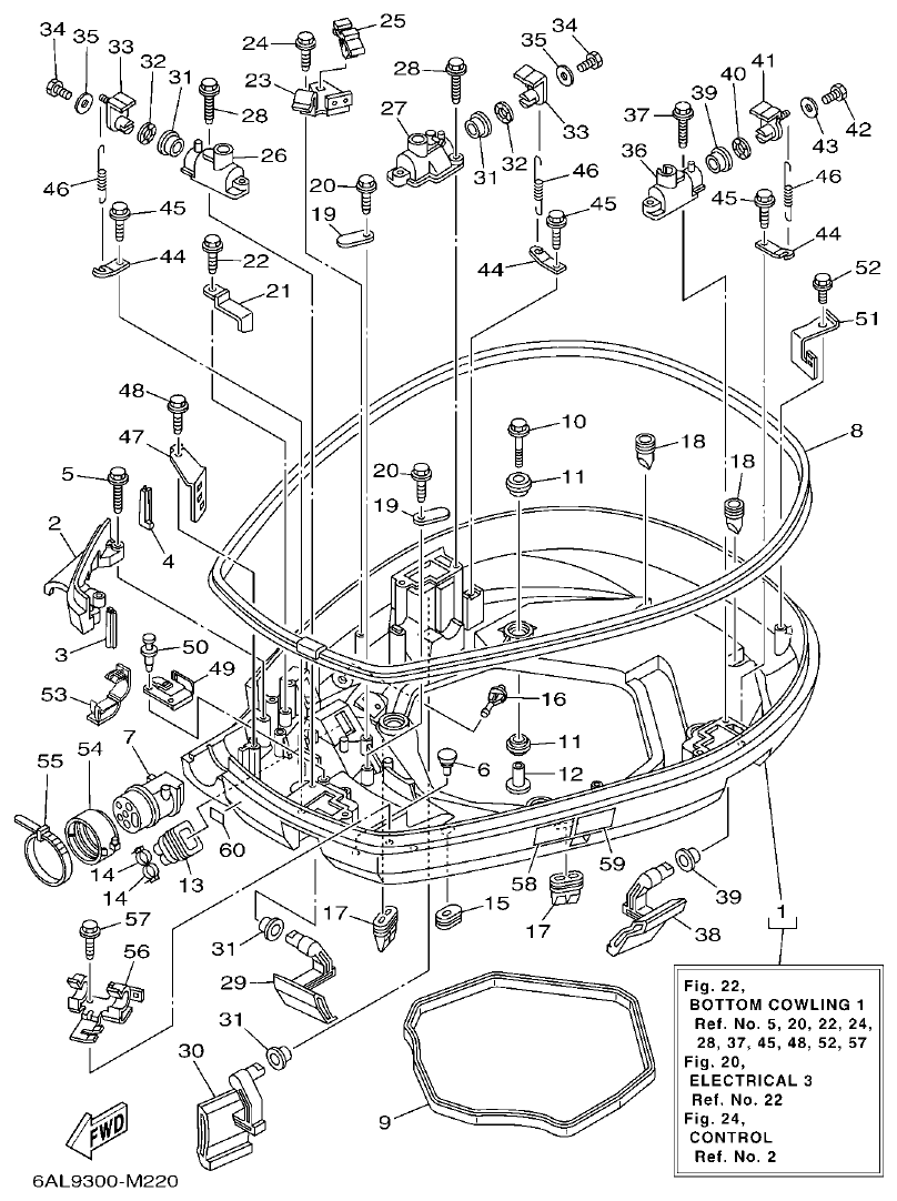 Yamaha F200BET, FL200BET BOTTOM COWLING 1 parts diagram